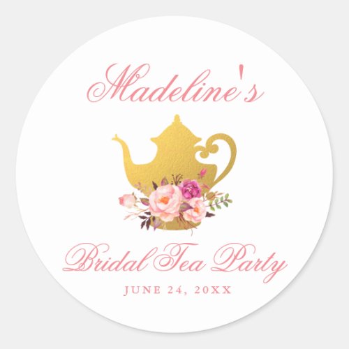 Tea Party Bridal Shower Floral Pink Classic Round Sticker