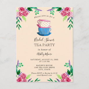 Tea Party Bridal Shower Flowers Cute Pretty floral Postcard
