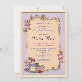 Tea Party Bridal Shower Garden Teacup Invitation by WOWWOWMEOW at Zazzle