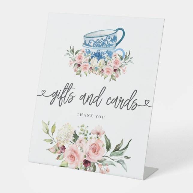 Tea Party Bridal Shower Gifts and Cards Pedestal Sign (Front)