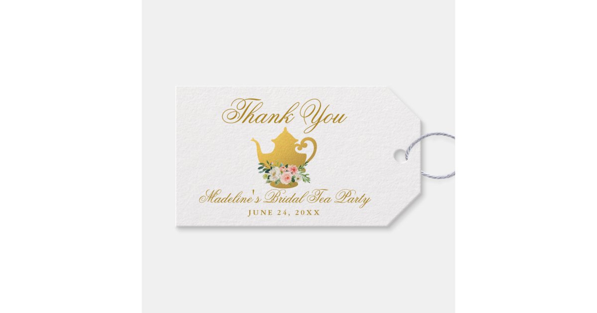 Tea Party Bridal Shower Gold Thank You Gift Tags | Zazzle