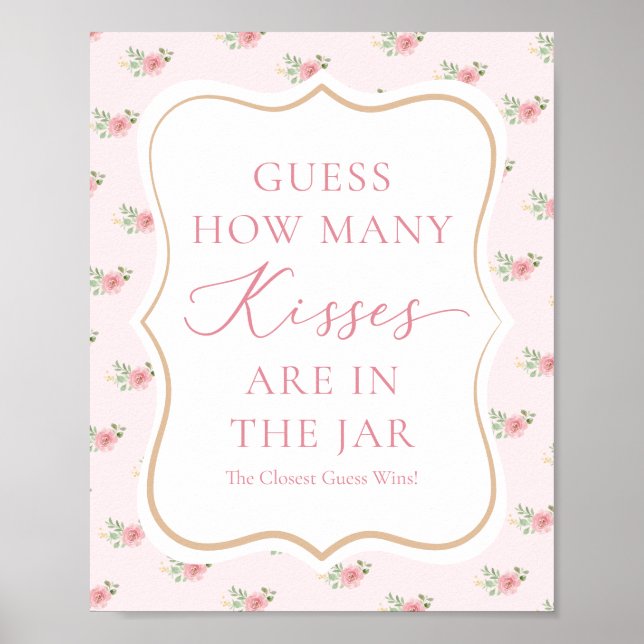 Tea Party Bridal Shower Guess How Many Kisses Poster (Front)