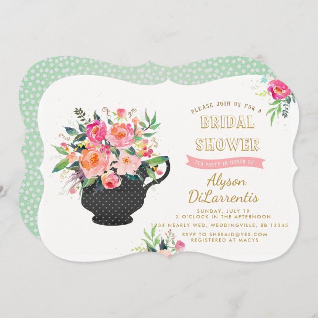 Tea Party Bridal Shower Invitation (Front/Back)