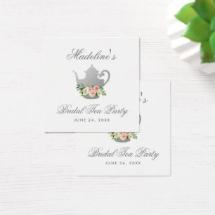 Tea Party Bridal Shower Pink Floral Silver Tags