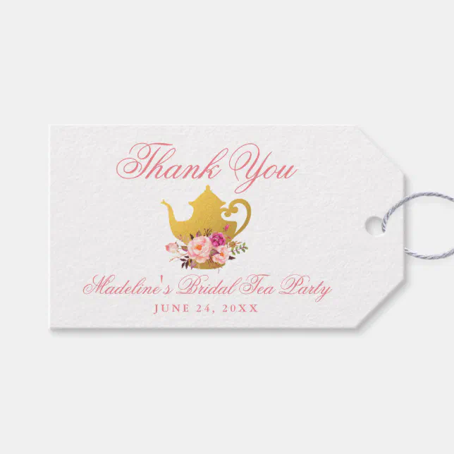 Tea Party Bridal Shower Pink Floral Thank You Gift Tags | Zazzle
