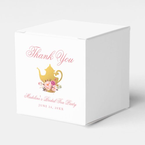 Tea Party Bridal Shower Pink Gold Thank You Favor Boxes