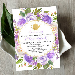 Tea party bridal shower purple lavender lilac invitation