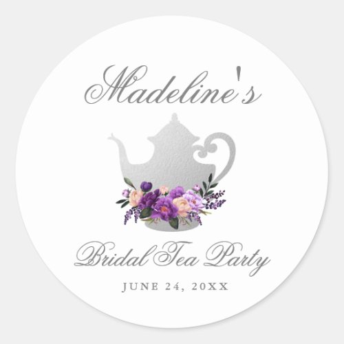 Tea Party Bridal Shower Purple Violet Classic Round Sticker