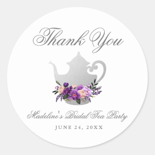 Tea Party Bridal Shower Purple Violet Thank You Classic Round Sticker
