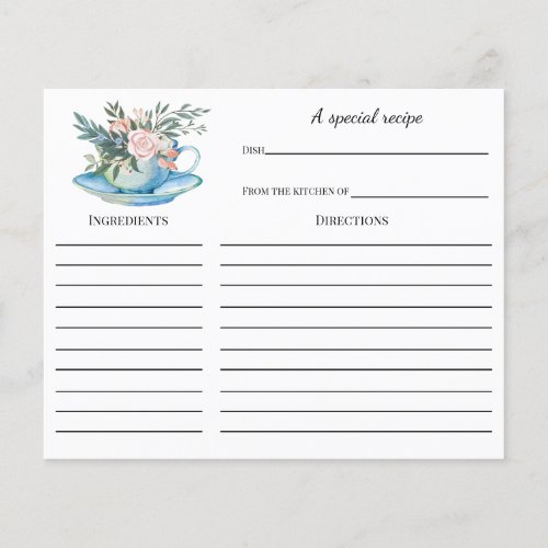 Tea Party Bridal Shower Recipe card