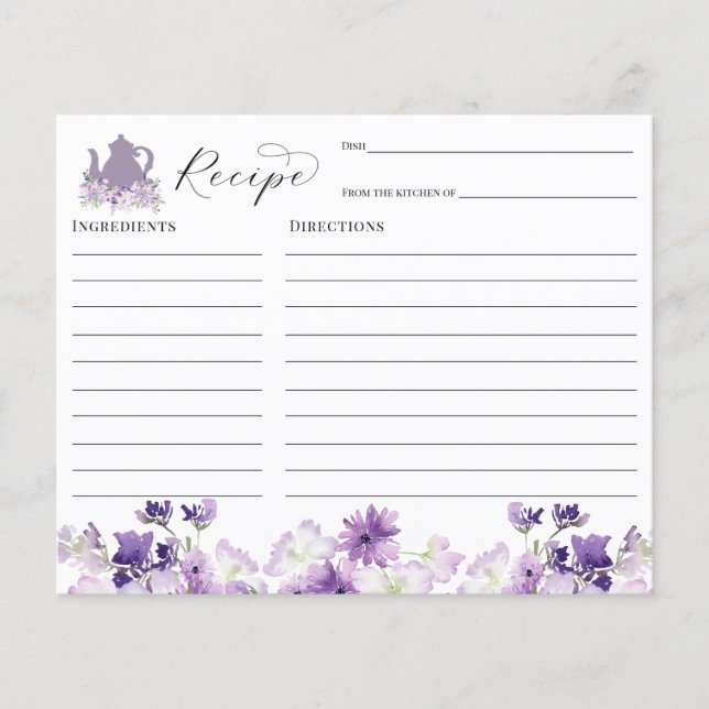 Tea Party Bridal Shower Recipe card (Front)