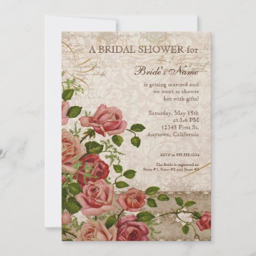 Tea Party Bridal Shower Rose Vintage Floral Invitation