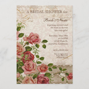 Tea Party Bridal Shower Rose Vintage Floral Invitation