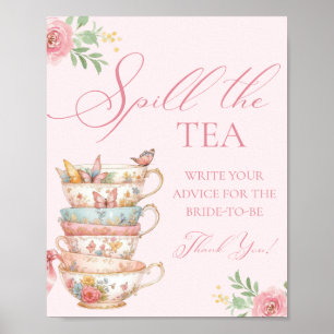 Tea Party Bridal Shower Spill the tea Advice Poster