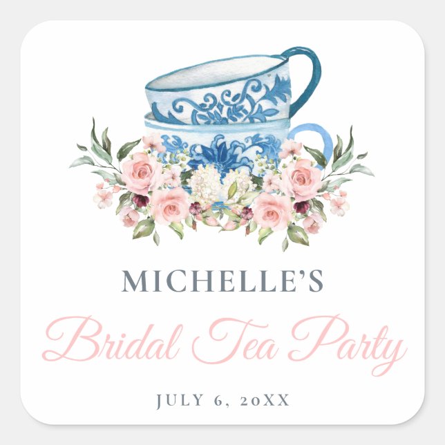 Tea Party Bridal Shower Square Sticker (Front)
