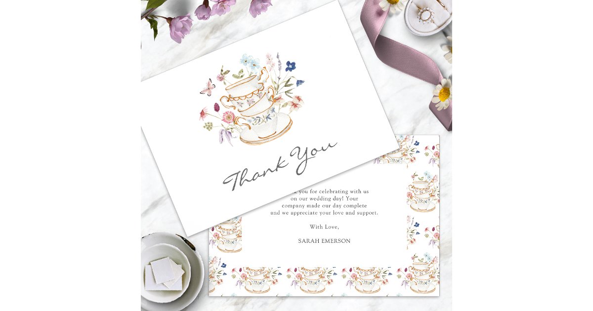 Tea Party Bridal Shower Thank You Card | Zazzle