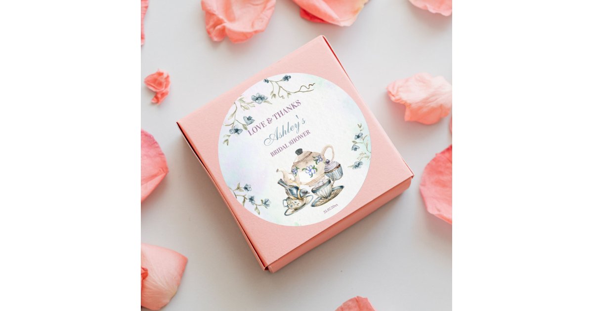 Tea party bridal shower thank you favor classic round sticker | Zazzle