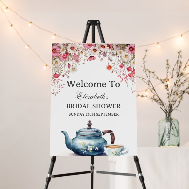 Tea Party Bridal Shower Welcome Sign (In Situ (Stand))