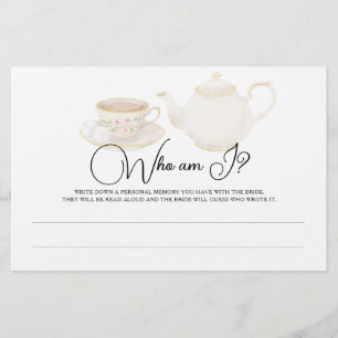 Tea Party Bridal shower Who am I game Stationery