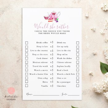 Tea Party Bridal Shower Would She Rather Game by KristineLeeDesigns at Zazzle