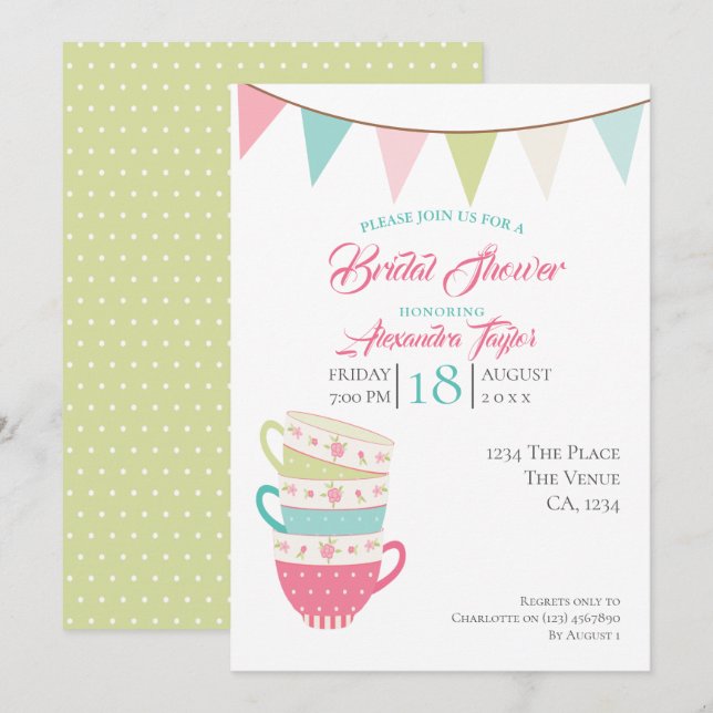 Tea Party Bridal Wedding Shower Personalized Invitation (Front/Back)