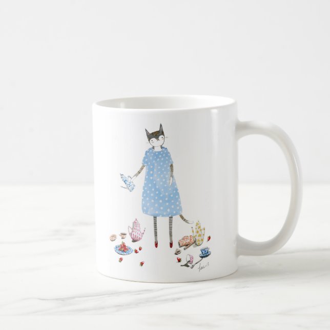 Tea Party Cat in a Karen Walker Dress Coffee Mug (Right)