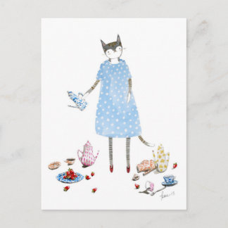 Tea Party Cat in a Karen Walker Dress Postcard