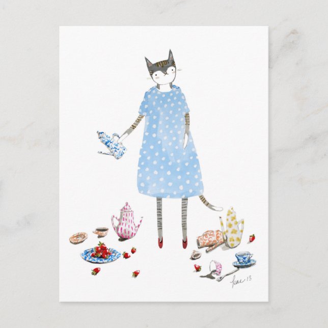 Tea Party Cat in a Karen Walker Dress Postcard (Front)