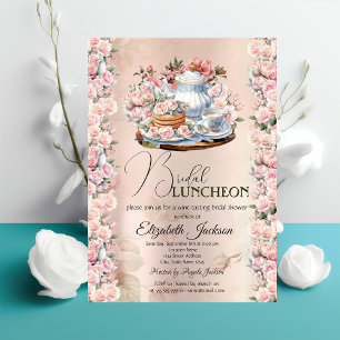 Tea Party Chic Roses Vintage Bridal Luncheon Invitation