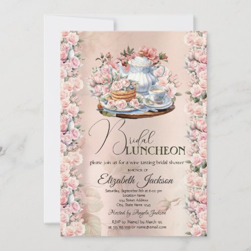 Tea Party Chic Roses Vintage Bridal Luncheon Invitation