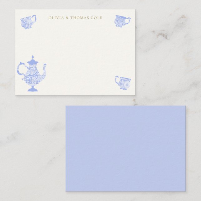 Tea Party Chinoiserie Blue Chic Lace Bridal Shower Note Card (Front/Back)