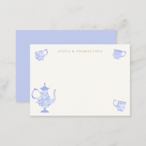 Tea Party Chinoiserie Blue Chic Lace Bridal Shower Note Card