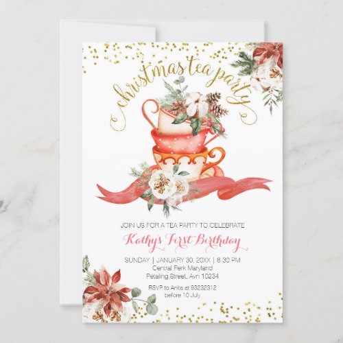 Tea Party Christmas Birthday Girl Par_tea  Invitation