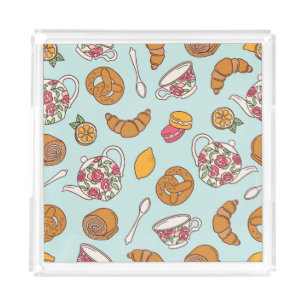 Tea Party, Confectionery Seamless Background. Acrylic Tray