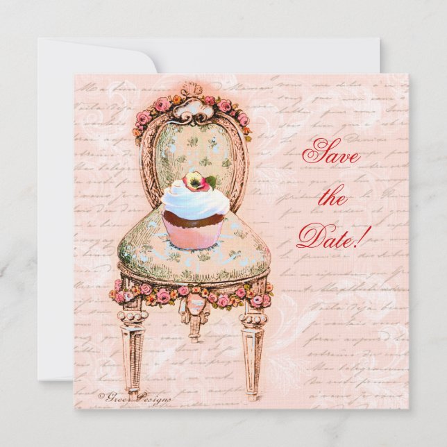 Tea Party Cupcake & Chair Save The Date (Front)