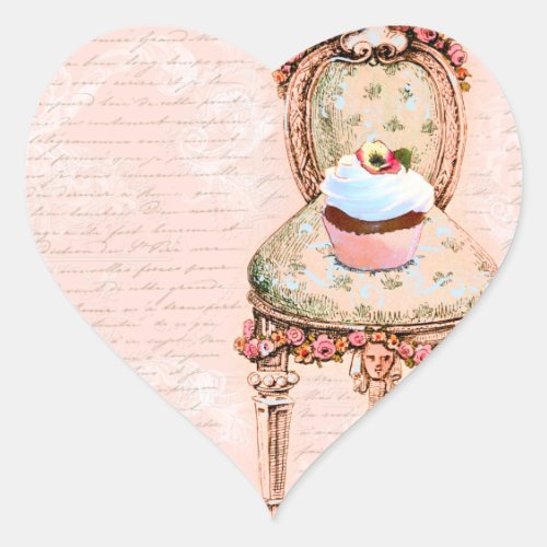 Tea Party Cupcake French Victorian Design Heart Sticker