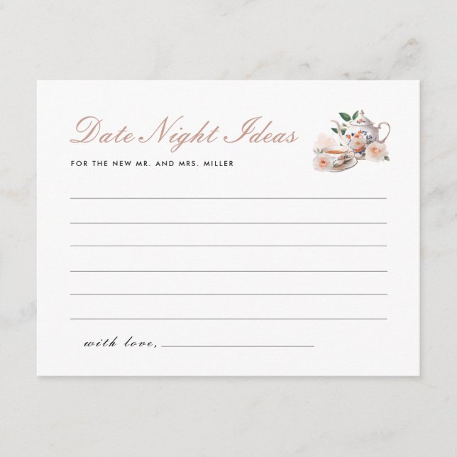 Tea Party Date Night Ideas Bridal Shower Enclosure Card (Front)
