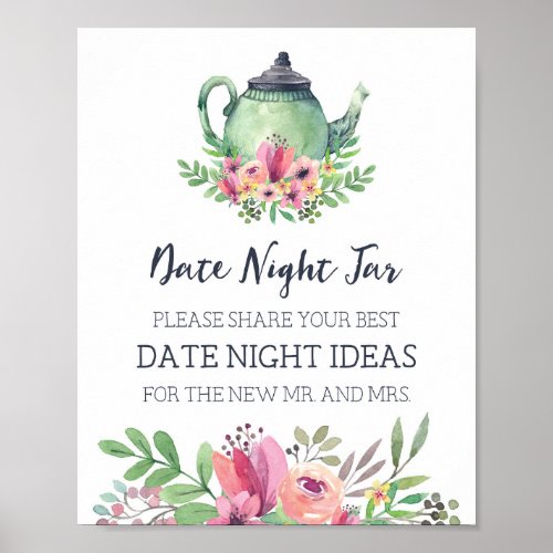 Tea Party Date Night Ideas Bridal Shower Game Poster