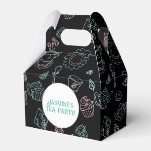 Tea Party Doodle Pattern Birthday Party Favor Box