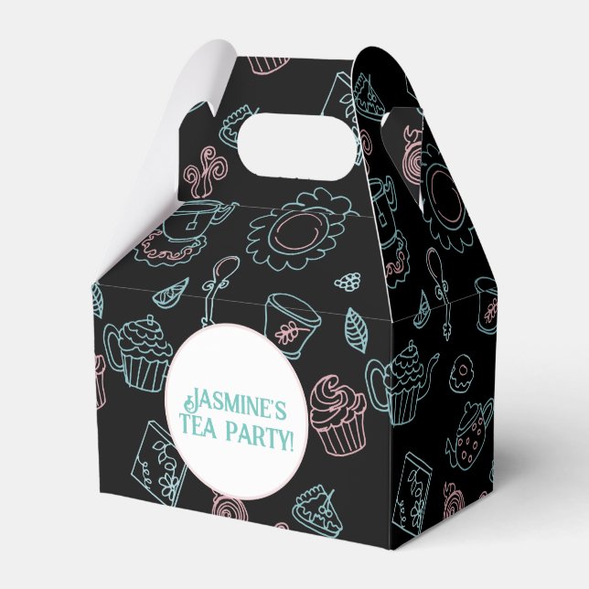 Tea Party Doodle Pattern Birthday Party  Favor Box (Front Side)