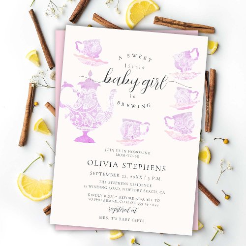 Tea Party Elegant Boho Lace Set Baby Girl Shower Invitation