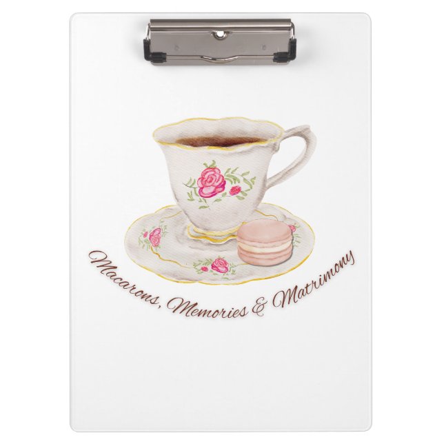 Tea Party Elegant Bridal Shower Bachelorette Clipboard (Front)