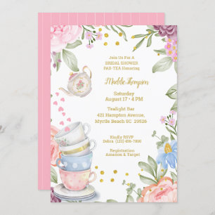Tea Party Elegant Pink Green Bridal Shower     Invitation