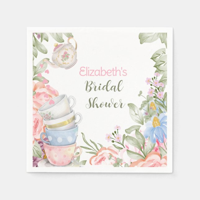 Tea Party Elegant Pink Green Bridal Shower     Napkins (Front)