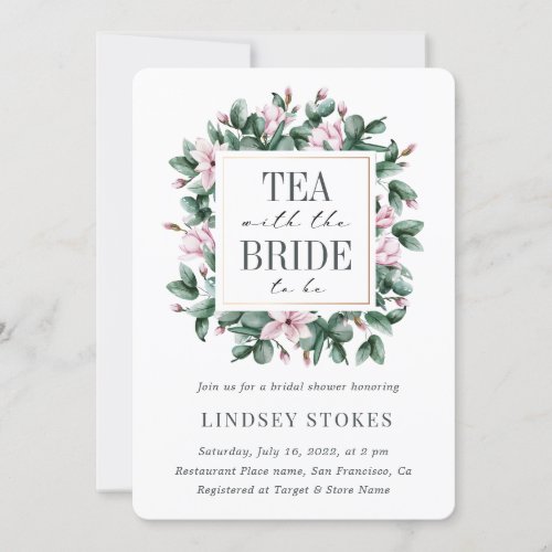 Tea Party Eucalyptus Flowers Modern Bridal Shower  Invitation