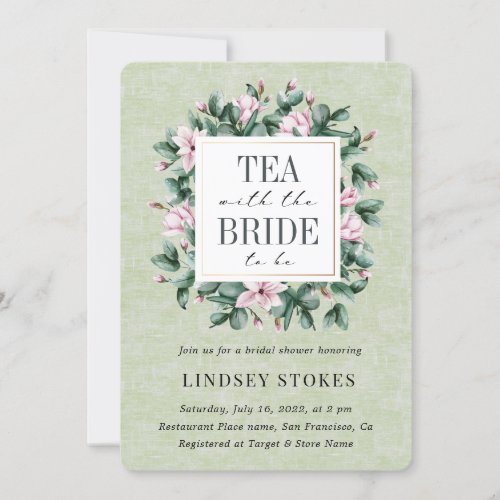 Tea Party Eucalyptus Green Rustic Bridal Shower Invitation