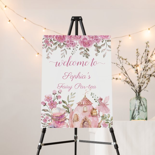 Tea Party Fairy Girl Blush Pink Flowers Birthday Foam Board (In Situ (Stand))