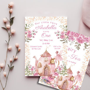 Tea Party Fairy Girl Blush Pink Flowers Birthday Invitation
