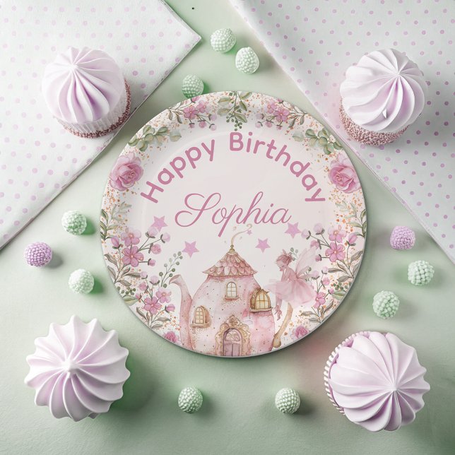 Tea Party Fairy Girl Blush Pink Flowers Birthday Paper Plates (Creator Uploaded)