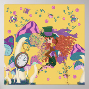 Tea Party Fairy, Vintage Watch, and Mushrooms Poster